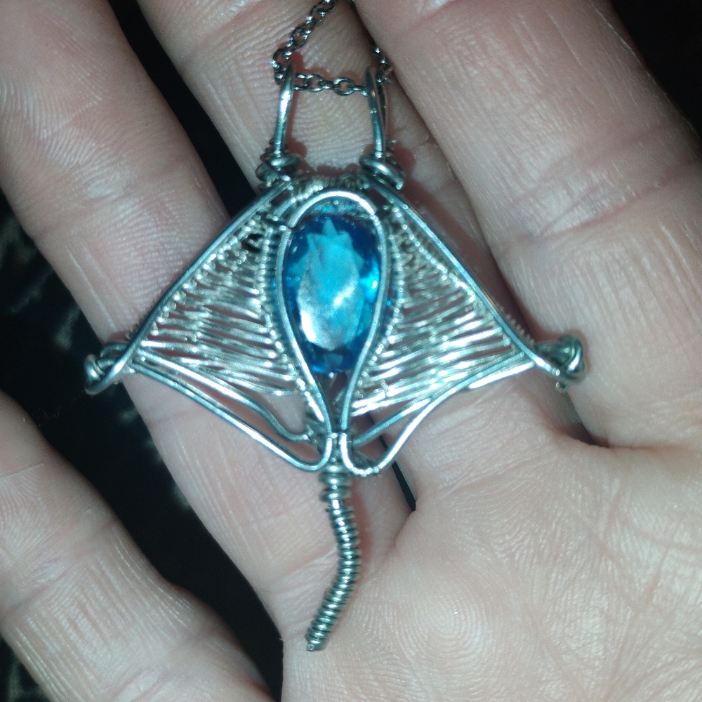 Elegant Silvertone and Blue Topaz Necklace